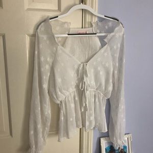 White star off the shoulder top